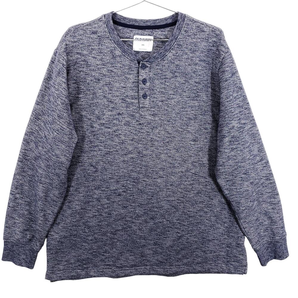 Old Navy Sweater Mens XXL Heather Blue Long Sleeve Henley Knit Crew Pullover Top